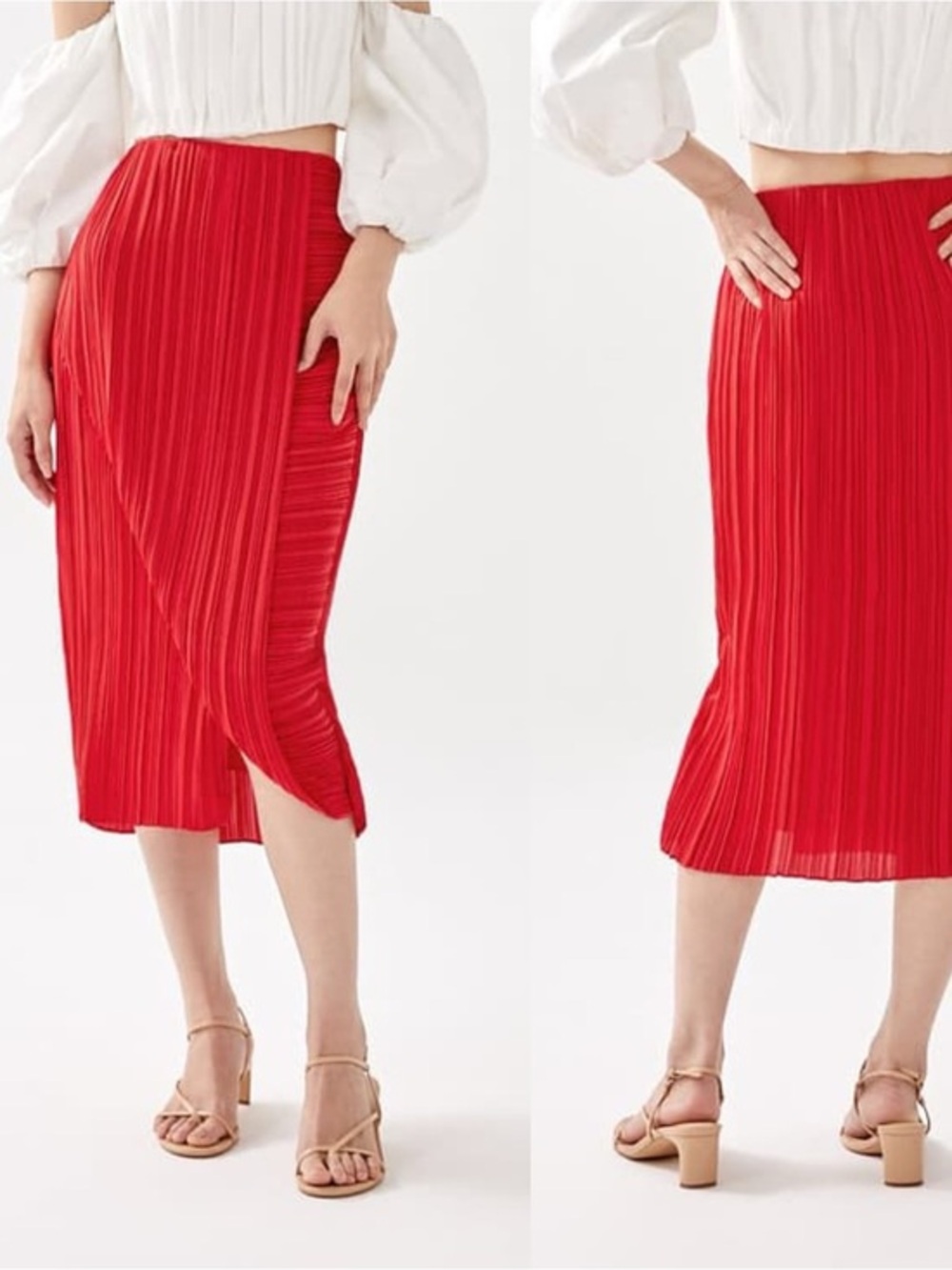 Love Bonito NWOT Sorrel Pleated Foldover Red Midi Skirt S (4)